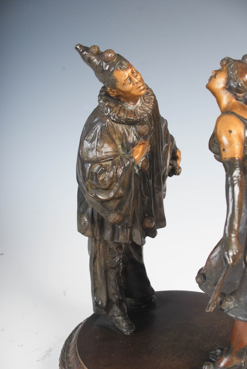 Ehleder - An early 20th century patinated bronze figure group of male and female clowns, modelled - Image 9 of 10