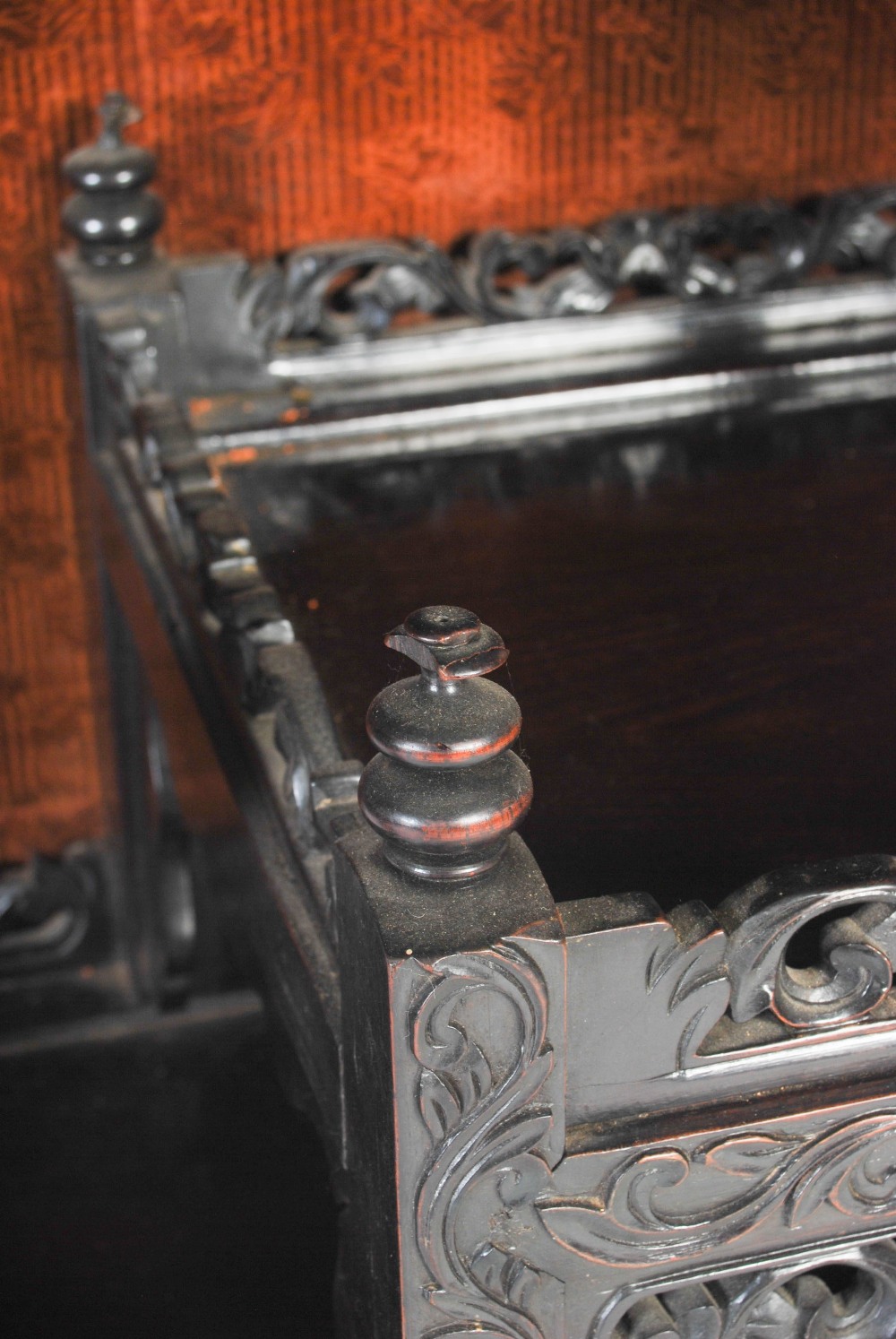 A Chinese dark wood display cabinet, late Qing Dynasty, the rectangular panelled top with a - Image 7 of 8