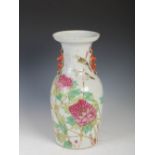 A Chinese porcelain famille rose vase, late 19th/early 20th century, decorated with chrysanthemum,