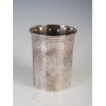 A Victorian silver beaker, London 1848, makers mark of ISH for John Samuel Hunt, of slightly tapered