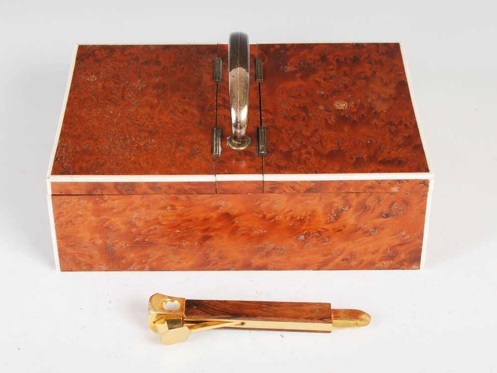 An Art Deco burr walnut, white metal mounted and ivory strung cigar box by Callow of Mount Street, - Image 3 of 8