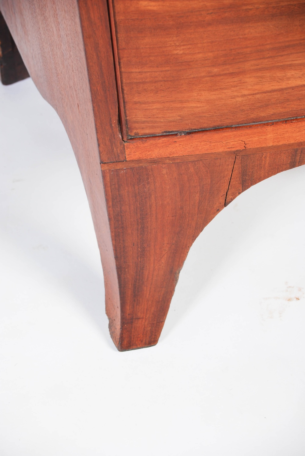 A George III mahogany bow front chest, the shaped top with an applied reeded edge, over two short - Image 6 of 8