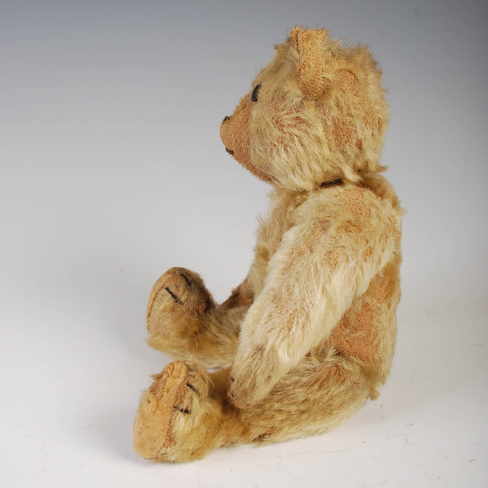 An early 20th century teddy bear, possibly Steiff, with golden mohair and brown/ black button boot - Image 7 of 10