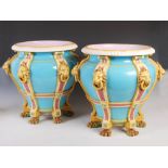 A pair of 19th century Minton Majolica pottery jardinieres, dated 1863, of tapered cylindrical