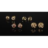 Four pairs of 9 carat gold earrings, comprising: a pair of 9 carat three-colour gold knot pattern