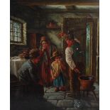 Follower of Erskine Nicol (1825-1904) Interior scene with children oil on canvas, signed and dated