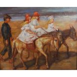 20th century British School Donkey ride oil on canvas 49cm x 59cm