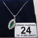 Fine 18ct gold emerald & diamond set pendant on chain