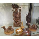 Wooden carved figures etc to include coasters