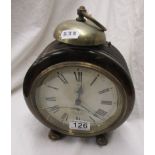 Unusual antique continental alarm clock marked Junghans - Approx H: 25cm x W: 19cm x D: 9cm