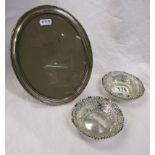 2 pierced silver bon bon dishes and silver picture frame