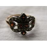 Antique style garnet & diamond set ring