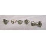 Collection 5 1930's marcasite set silver rings