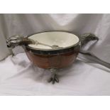 Fine treen and silver plated eagle salad bowl with ceramic liner and matching serving spoon & fork