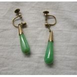 Pair of gold jade drop earrings