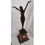 Bronze - Art Deco lady figure on marble base - H: 56cm