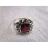 Fine 18ct white gold ruby & diamond cluster ring