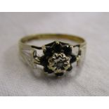 Gold sapphire and diamond cluster ring