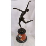 Bronze - Art Deco lady figure on marble base - H: 65cm