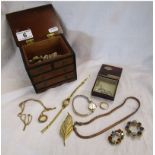 Jewellery box and contents to include 2 gold watches