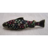 Emerald, ruby, diamond & sapphire fish brooch