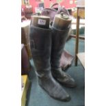 Pair of riding boots with treen trees and leather carrying bag