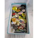 Large collection of pin badges to include Status Quo