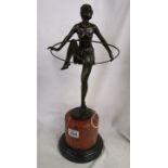 Bronze - Art Deco lady figure on marble base - H: 49cm