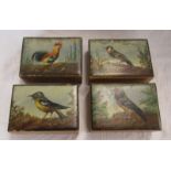 4 painted wooden boxes - Ornithological theme