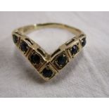 Gold sapphire set wishbone ring