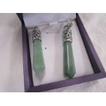 Pair of silver green stone drop earrings