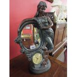 Art Nouveau figure mirror clock - Working - H: 49cm