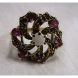 Gold ruby, opal & sapphire set ring