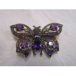 Amethyst & diamond set butterfly brooch