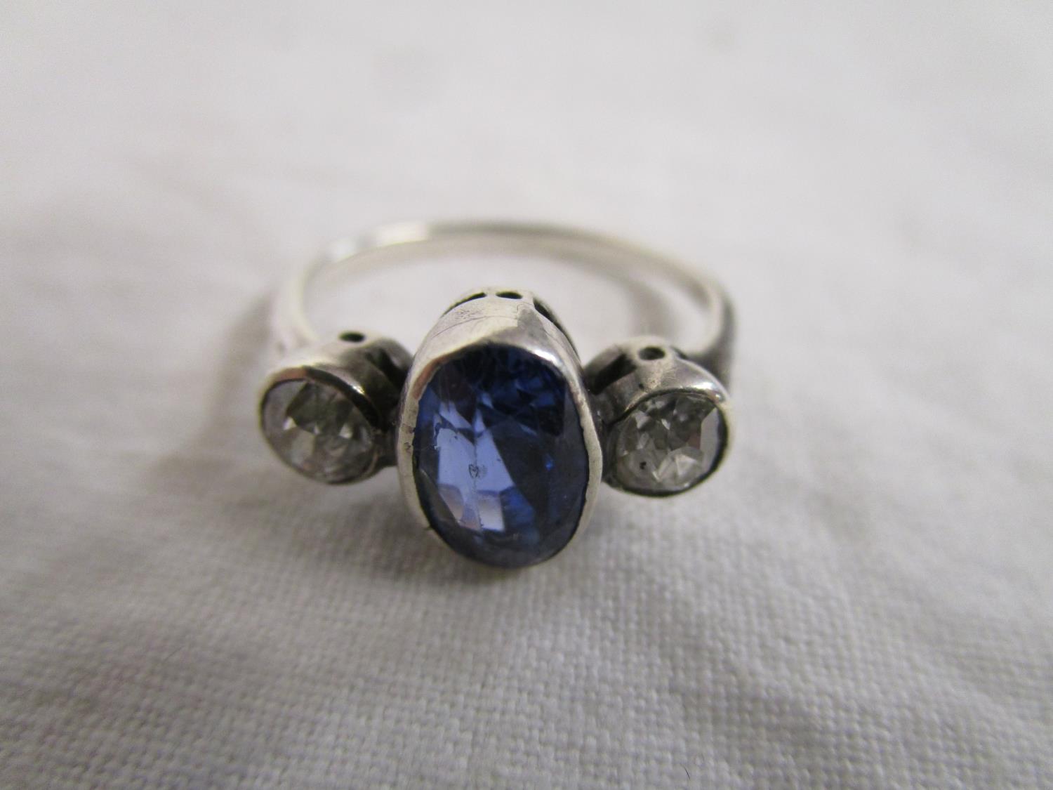 Platinum diamond & sapphire 3 stone ring
