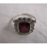 18ct white gold ruby & diamond cluster ring