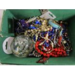 Box of costume jewellery to include paperweight