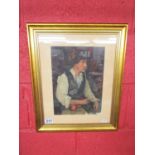 W Langley - Watercolour - Man smoking pipe