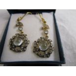 Pair of moonstone diamond & aquamarine earrings