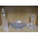 2 glass decanters and Baccarat glass dish