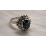 Platinum, sapphire & diamond cluster ring