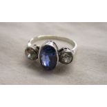 Fine 3 stone platinum diamond and sapphire ring