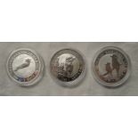 3 fine silver 1oz Kookaburra coins
