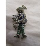 Silver, marcasite & enamelled rabbit brooch