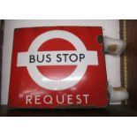 Double sided enamel bus stop sign - Approx H:39cm