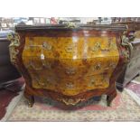 Fine reproduction kingwood & burr walnut ormalu mounted & marble top bombe chest - Marble A/F