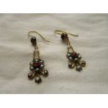 Garnet , seed pearl & diamond drop earrings
