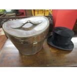 Leather fitted top hat box with top hat