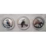 3 fine silver 1oz Kookaburra coins