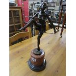 Bronze - Art Deco Lady on Marble base - H: 48cm